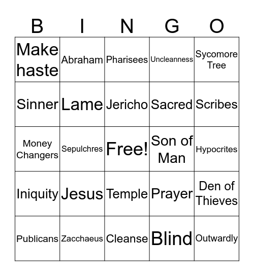Primary Lesson Bingo Card