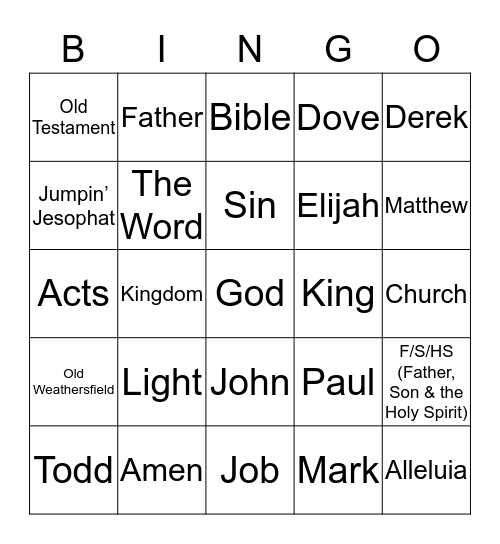 Church Bingo Card