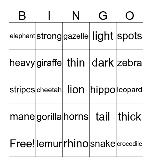 In Savannia Bingo Card