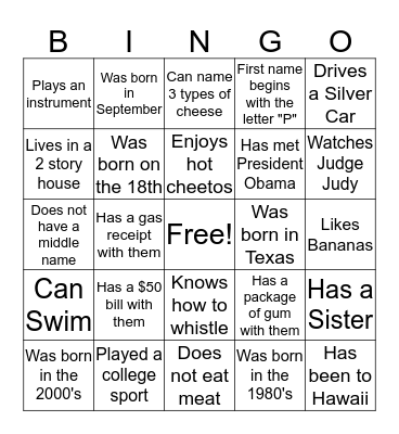 Hubbard/Jernigan Family Reunion Bingo Card
