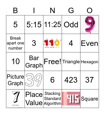 2nd Grade Math Bingo Card