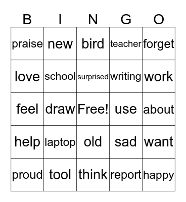 Lucy's report Bingo Card
