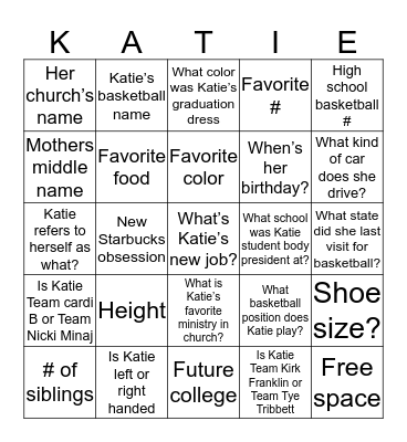 All About Katie ! Bingo Card