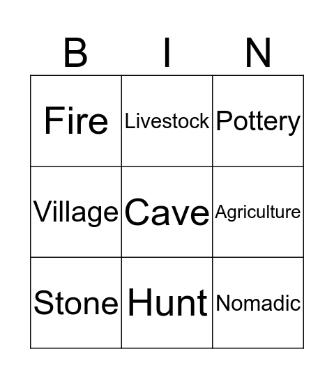 PREHISTORY Bingo Card
