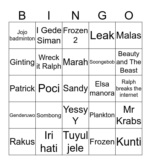 Ka Wira maafin Julia Bingo Card