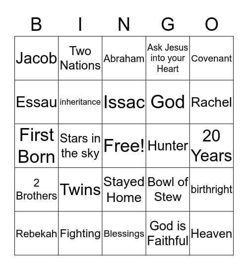 Issac & Rebekah Bingo Card