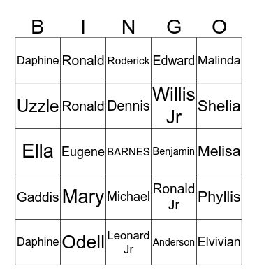 Barnes Family Reunion Bingo Card