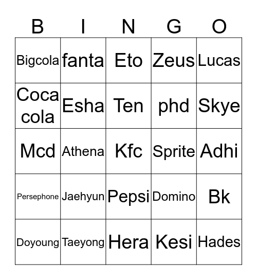 Ganteng Bingo Card