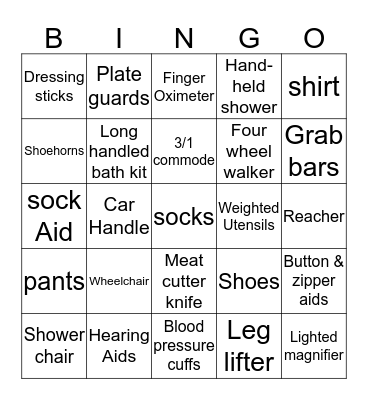 Occupational Therapy  Bingo Card
