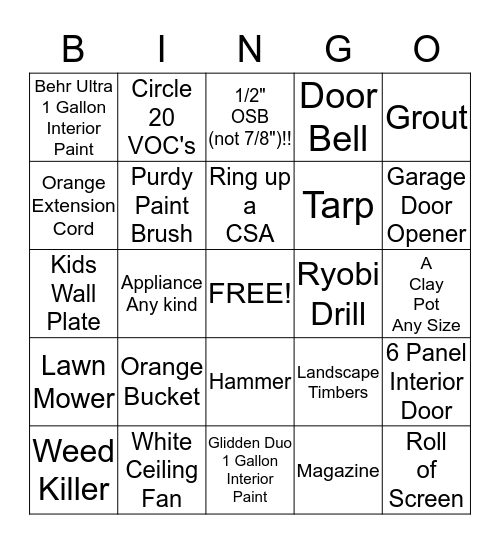 CASHIER BINGO!! Bingo Card