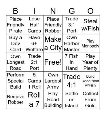 Catan Bingo Card