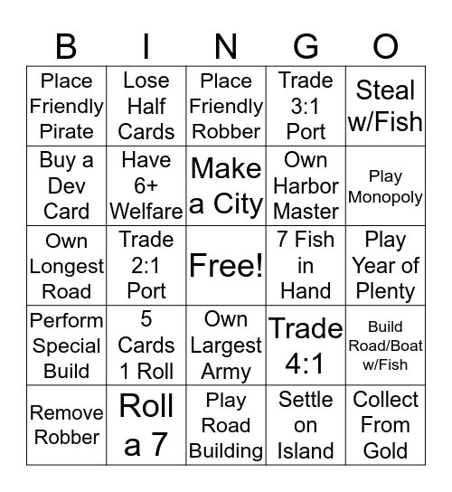 Catan Bingo Card