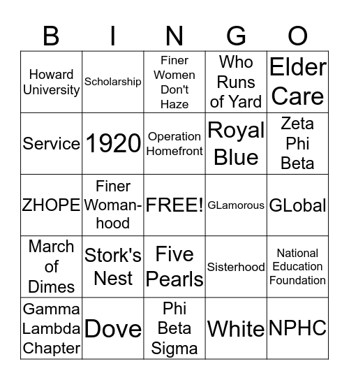 Gamma Lambda Mixer! Bingo Card