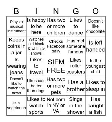 SIFM  Bingo Card