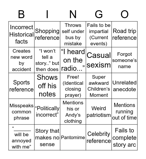 Brent Bingo Card