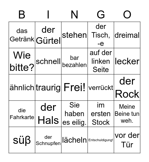 Macht ein Foto mit einem Wort. Zeigt es mir und macht das nächste. Bingo Card
