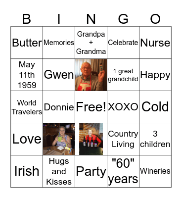 60th Wedding Anniversary Bingo Card