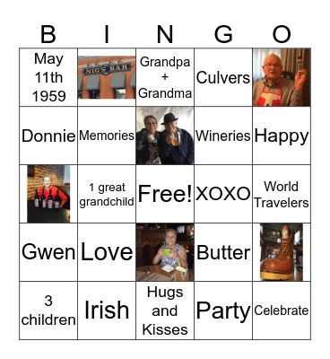 60th Wedding Anniversary Bingo Card