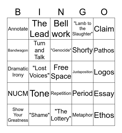 ELA Bingo Card