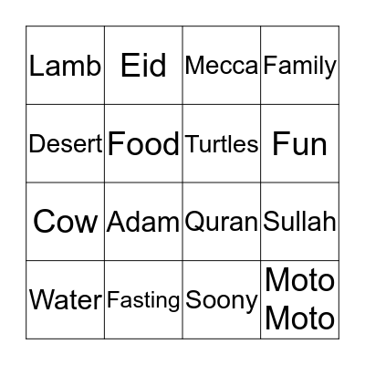 RAMADAN Bingo Card