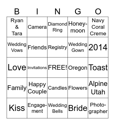 Bridal Bingo Card