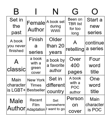 Summer Reading Challenges Bingo Card