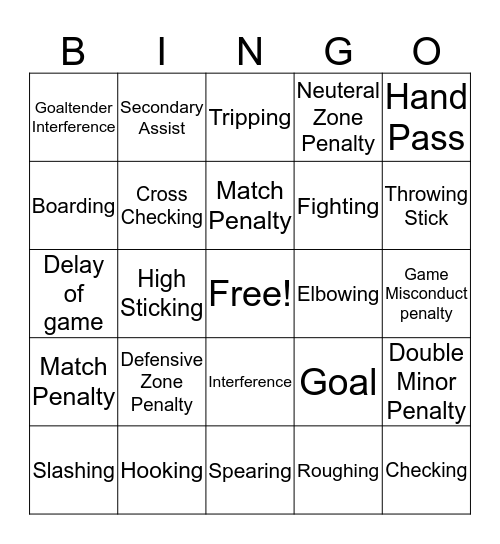 Frank's Hockey Bingo Card