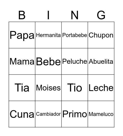 Baby Emiliano Bingo Card