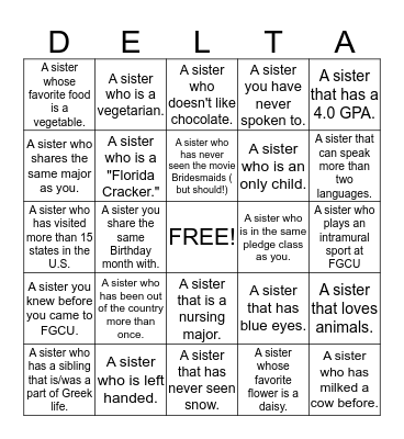 Delta Delta Delta Bingo  Bingo Card