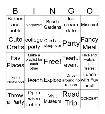 Summer Bingo Card