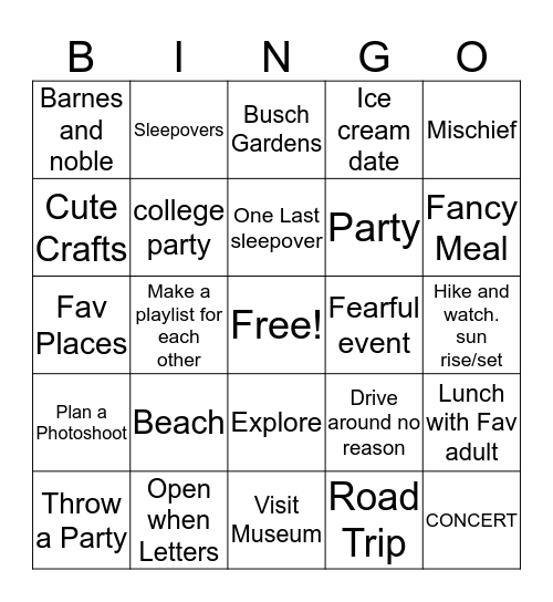 Summer Bingo Card