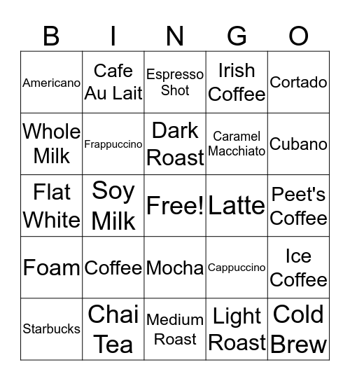 Coffee Bingo Card