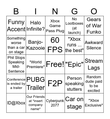 Microsoft E3 2019 Bingo Card