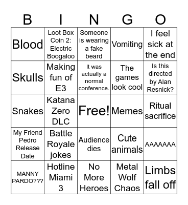 Devolver Digital E3 2019 Bingo Card