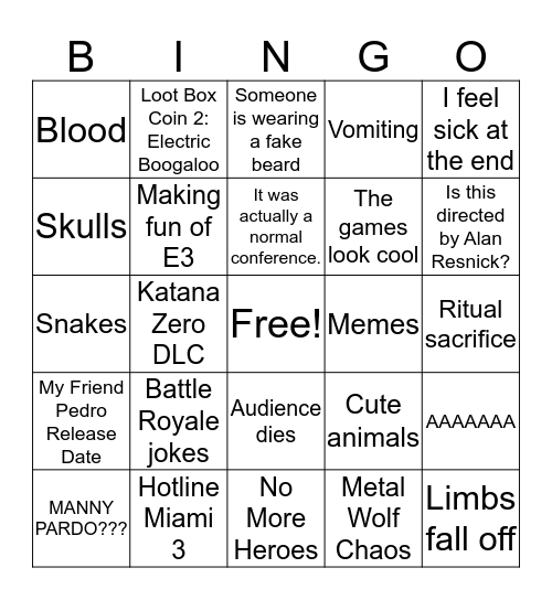 Devolver Digital E3 2019 Bingo Card