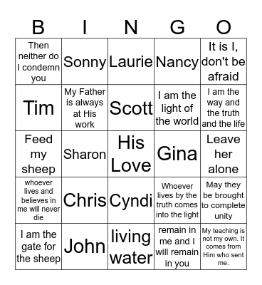 The Book of John & Friends Bingo Card