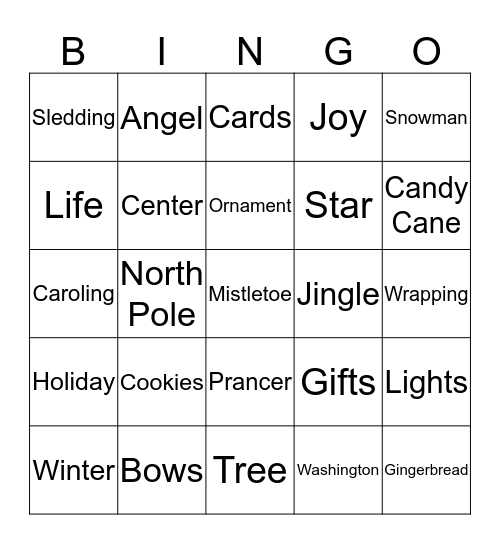 Christmas Word Bingo Card