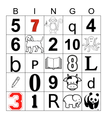 Numbers and Animals Bingo Card