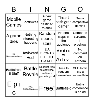 EA E3 2019 Bingo Card