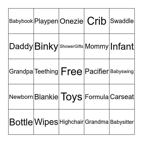 Baby "Patel" Bingo Card
