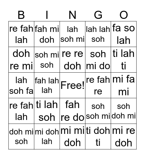 Sol-fa Name BINGO! Bingo Card