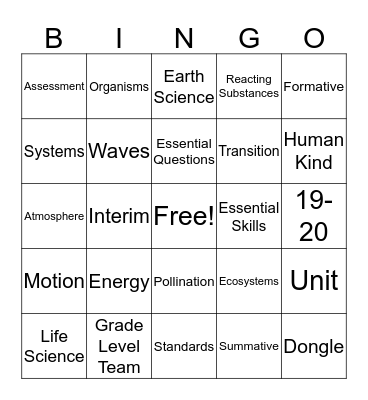 Standards Bingo Card