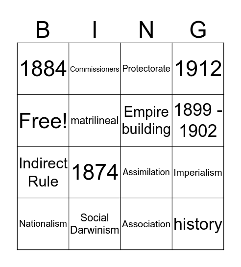 Empire Building Bingo Card