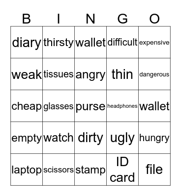 Unit 2 Elementary English File 3rd Bingo Card