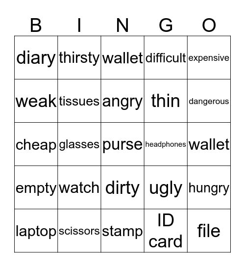 Unit 2 Elementary English File 3rd Bingo Card