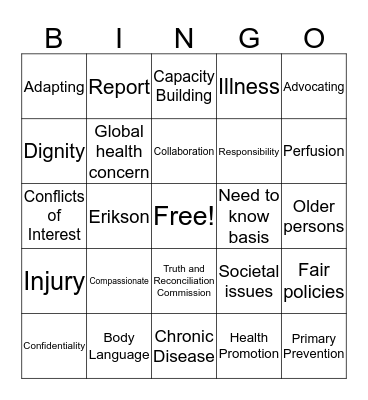 Code of Ethics Bingo Card