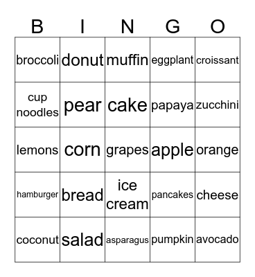 Food 1 Bingo Card