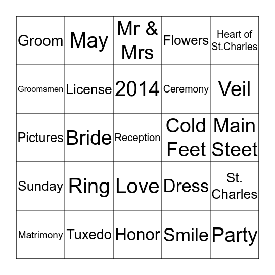 Clara's Bridal Bingo Card