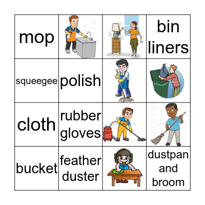Cleaning verbs and equipment Bingo Card