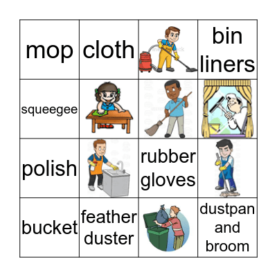 Cleaning verbs and equipment Bingo Card
